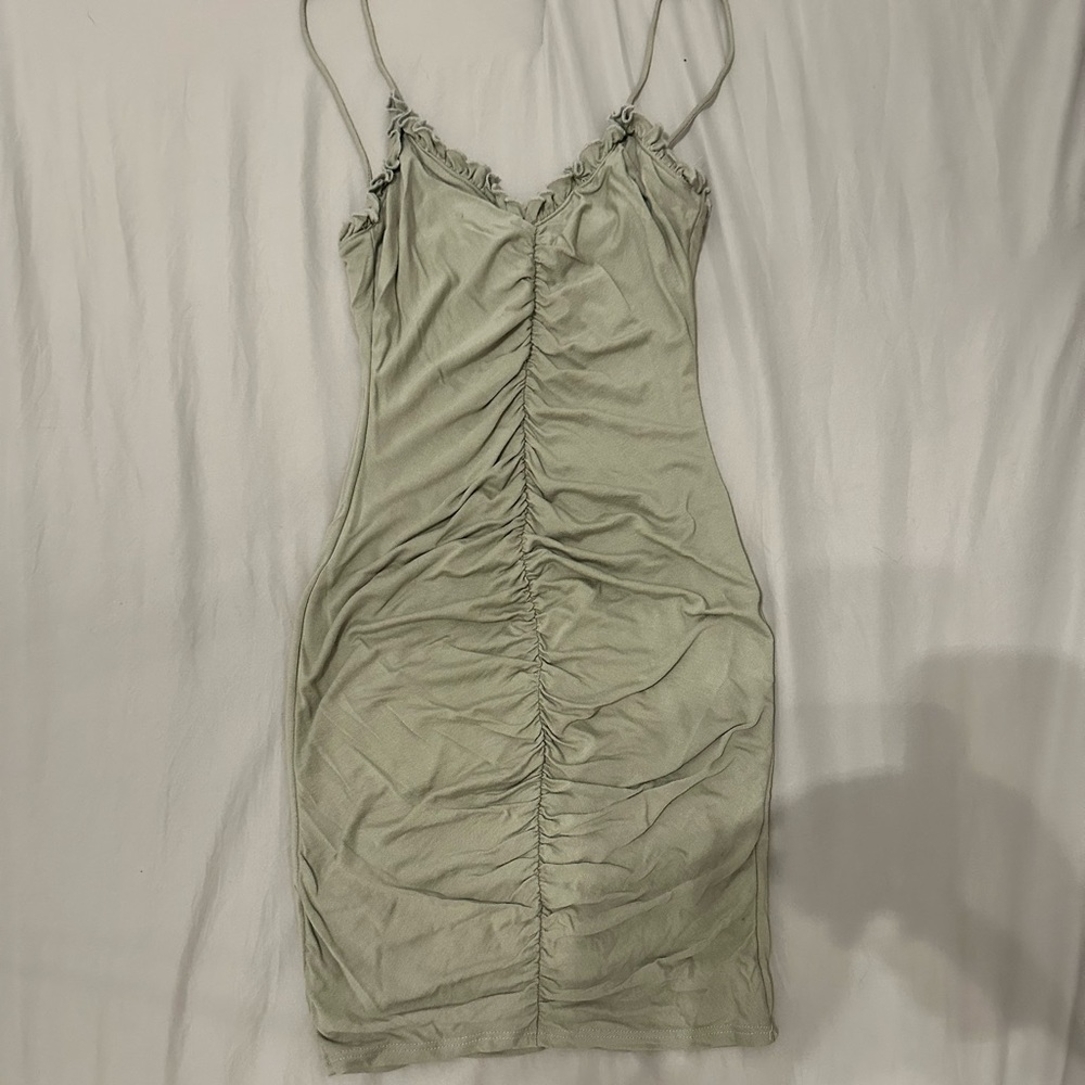 NWOT WINDSOR Sage Green Ruched Spaghetti Strap T-Shirt Dress